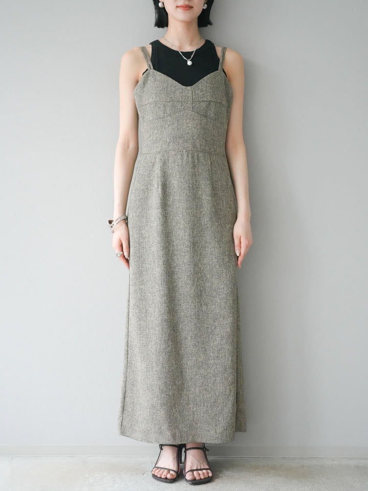 [預購] 夏季粗花呢露背吊帶洋裝/棕色