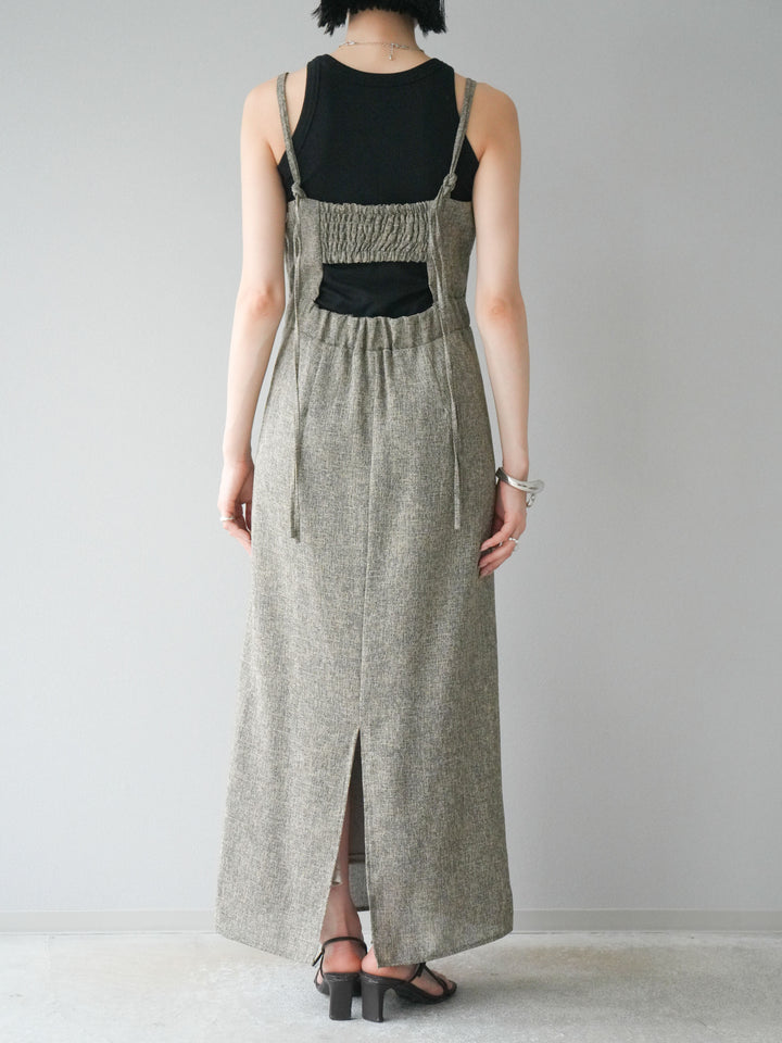 [預購] 夏季粗花呢露背吊帶洋裝/棕色