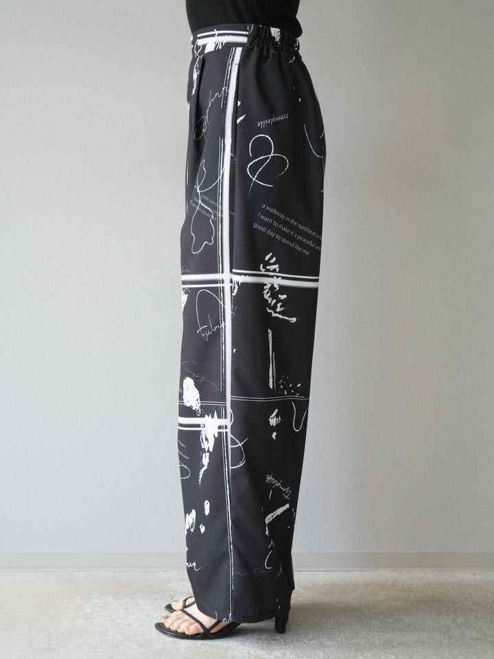 [予約]ペイント柄タックパンツ/ブラック