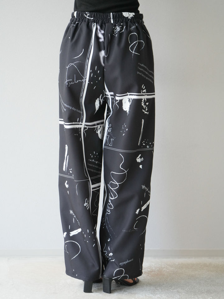 [予約]ペイント柄タックパンツ/ブラック