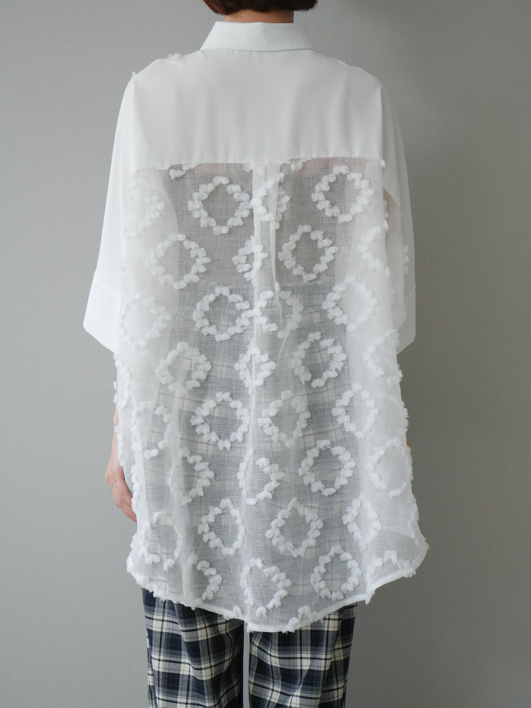 [預訂] 混合材質透視半身襯衫/白色