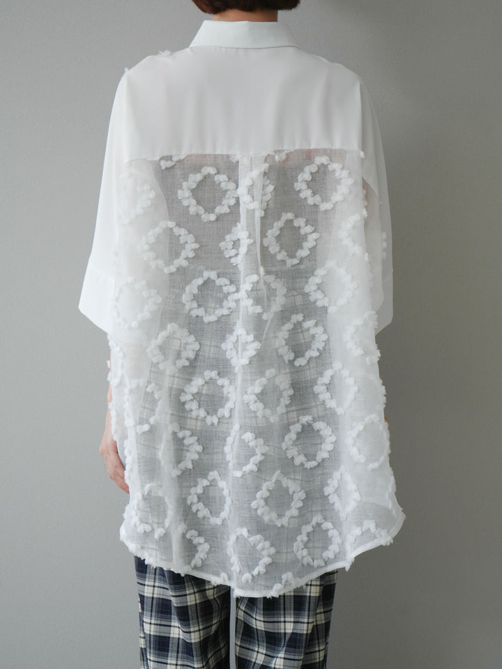 [預訂] 混合材質透視半身襯衫/白色