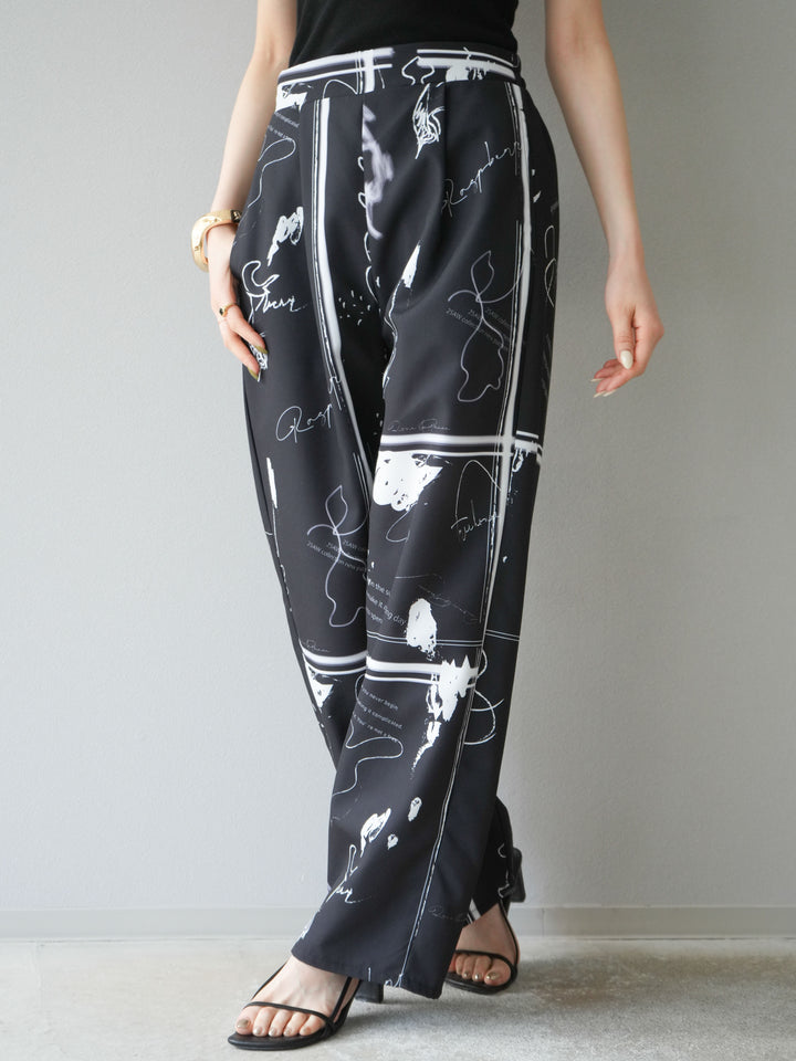 [予約]ペイント柄タックパンツ/ブラック