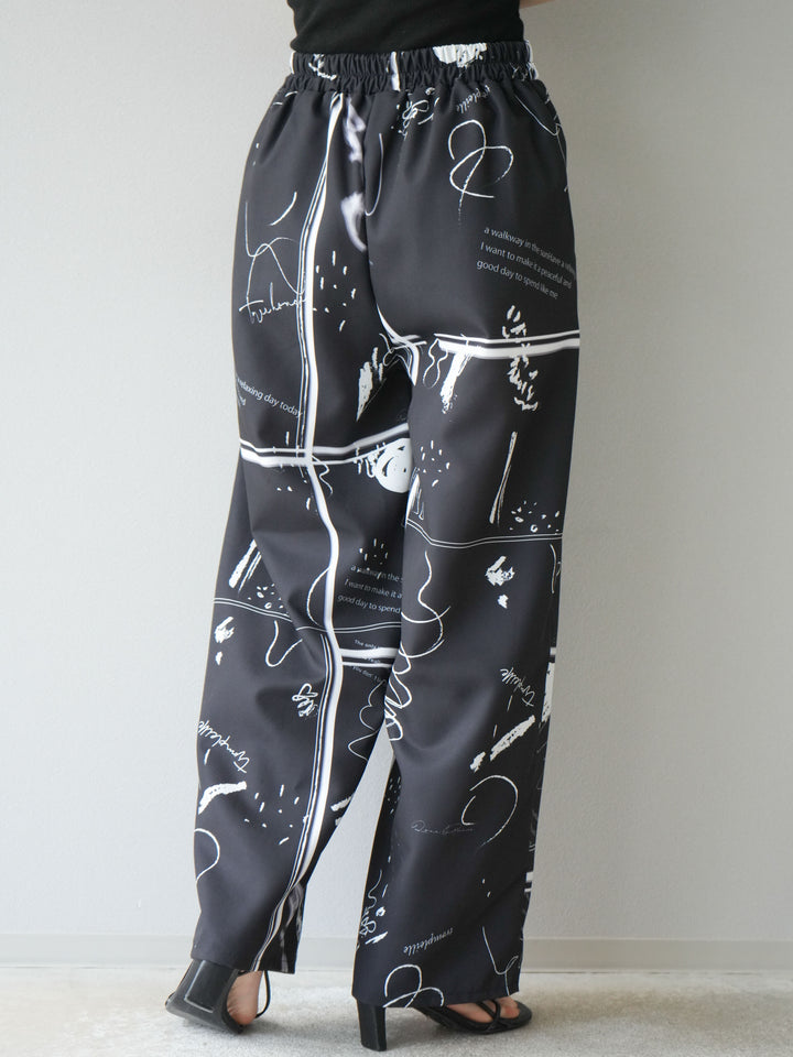 [予約]ペイント柄タックパンツ/ブラック