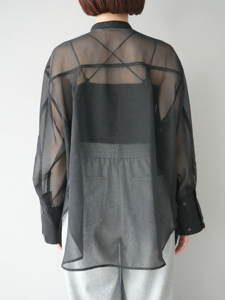 [予約]シャイニーシアーバンドカラーシャツ/ブラック