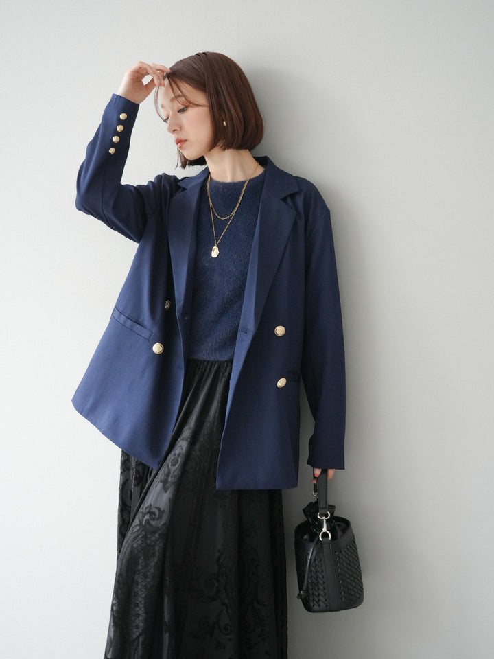 [套裝] 金色扣環斜紋雙排扣西裝外套 + 配件套裝（2 套）