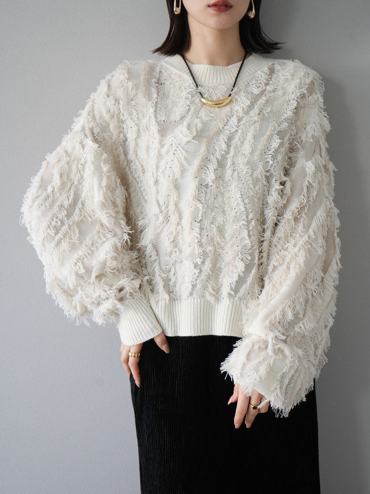 [予約]ミックスフリンジニットプルオーバー/アイボリー