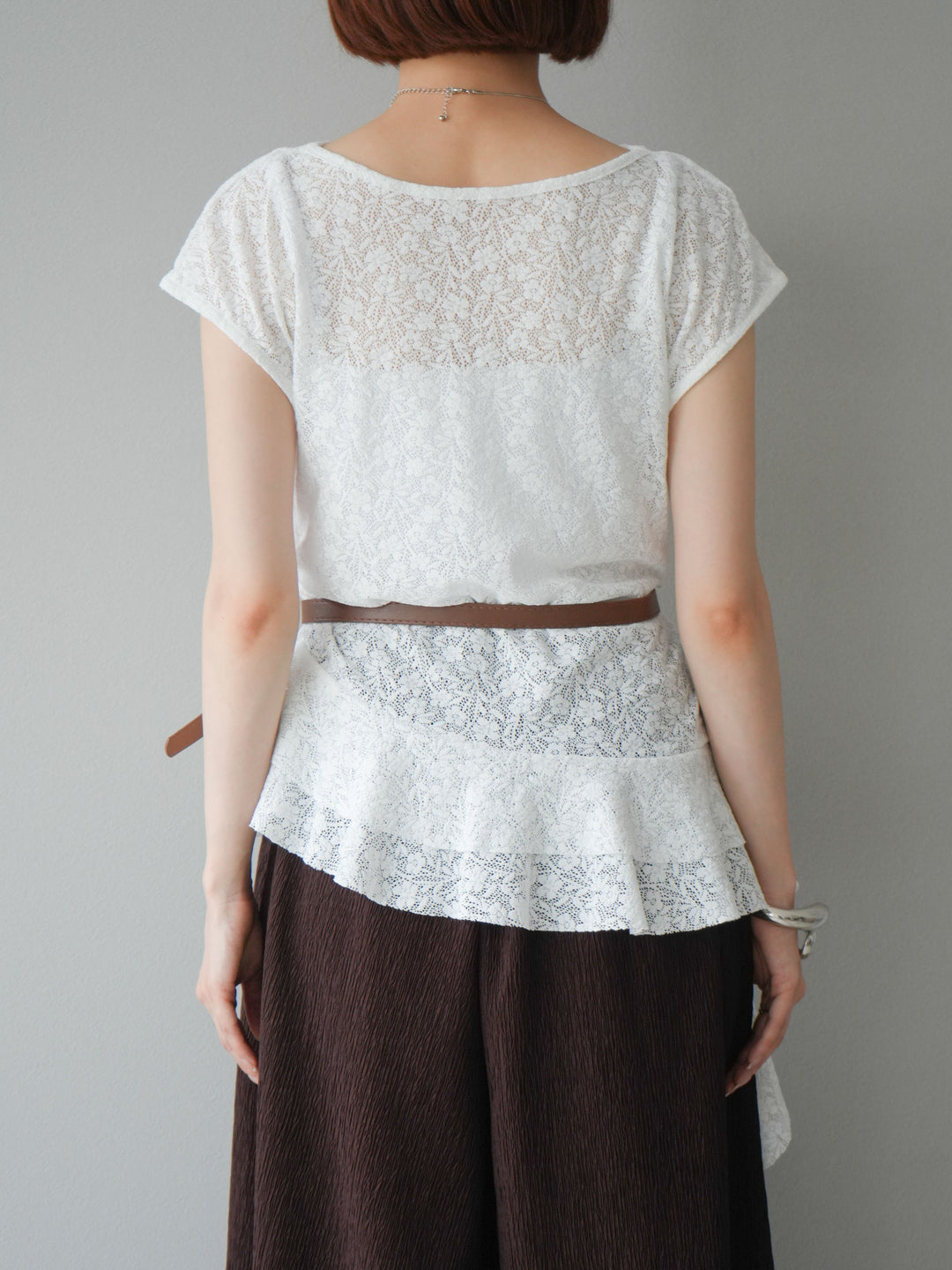 [予約]ベルト付ドレープデザインレーストップス/ホワイト