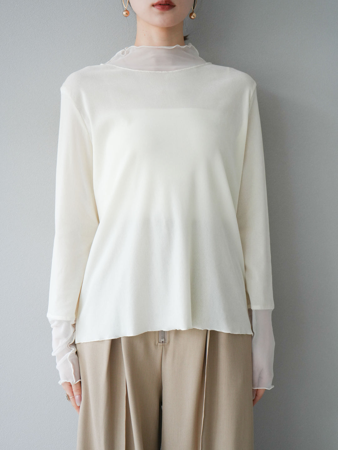 [予約]シアー切替ベロアトップス/オフホワイト