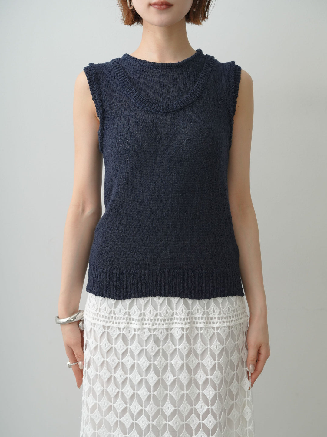 [予約]アウトリンキングノースリニットトップス/navy