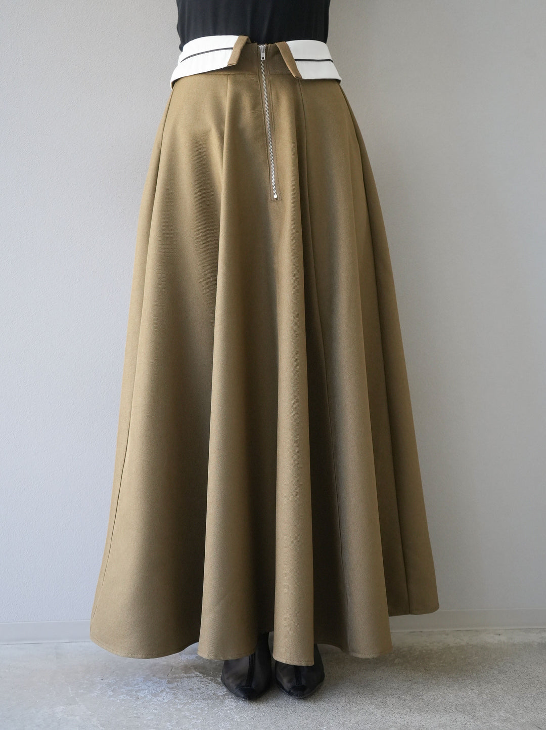 [予約]ヘザーエステル折り返しフレアスカート/ベージュ