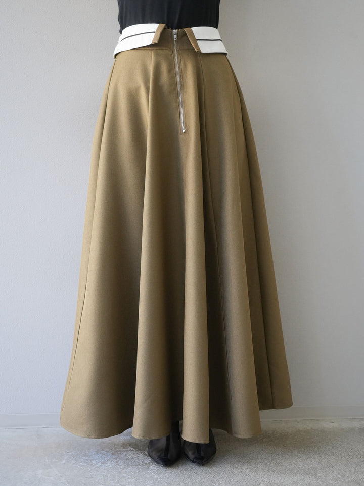[予約]ヘザーエステル折り返しフレアスカート/ベージュ