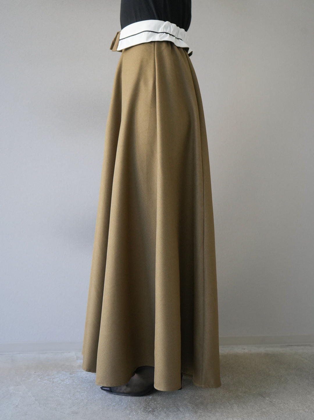 [予約]ヘザーエステル折り返しフレアスカート/ベージュ