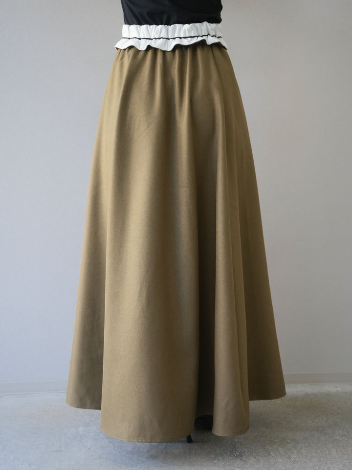 [予約]ヘザーエステル折り返しフレアスカート/ベージュ