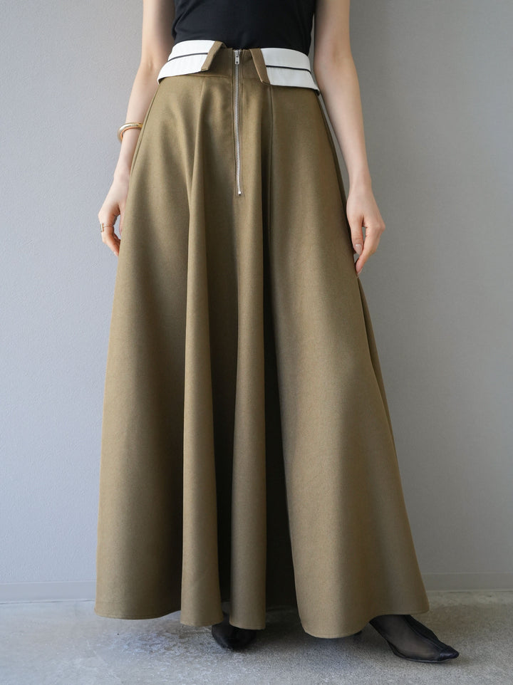 [予約]ヘザーエステル折り返しフレアスカート/ベージュ