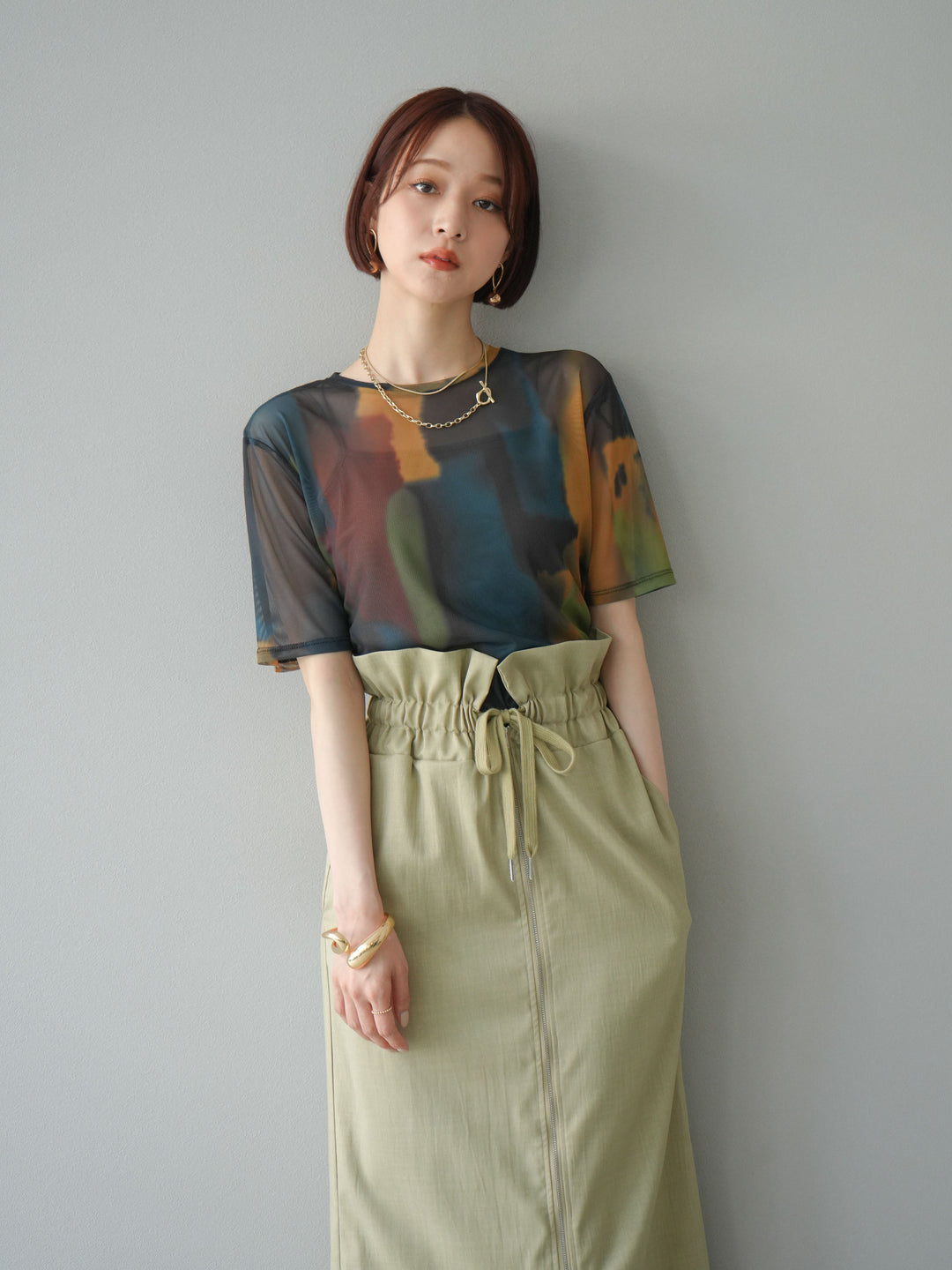 [SET]水彩アートシアーTシャツ+選べるアクセセット(2set)