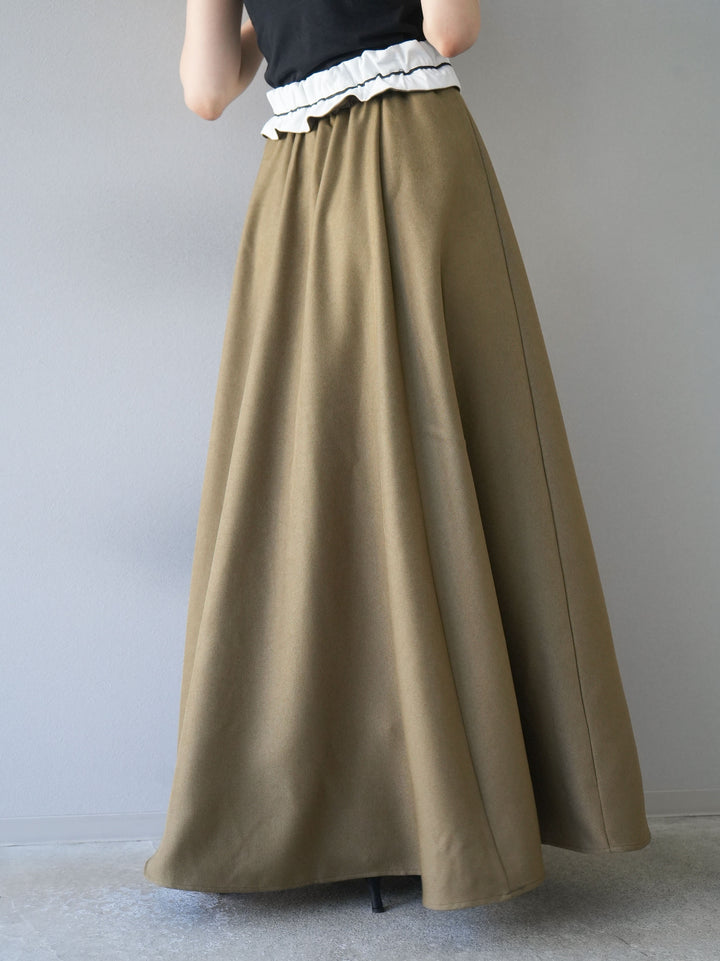 [予約]ヘザーエステル折り返しフレアスカート/ベージュ