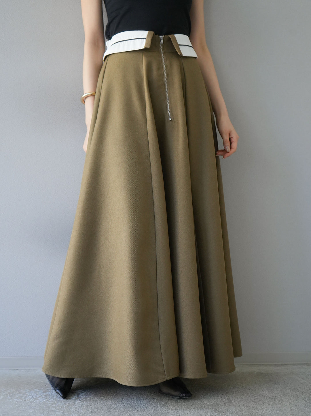[予約]ヘザーエステル折り返しフレアスカート/ベージュ