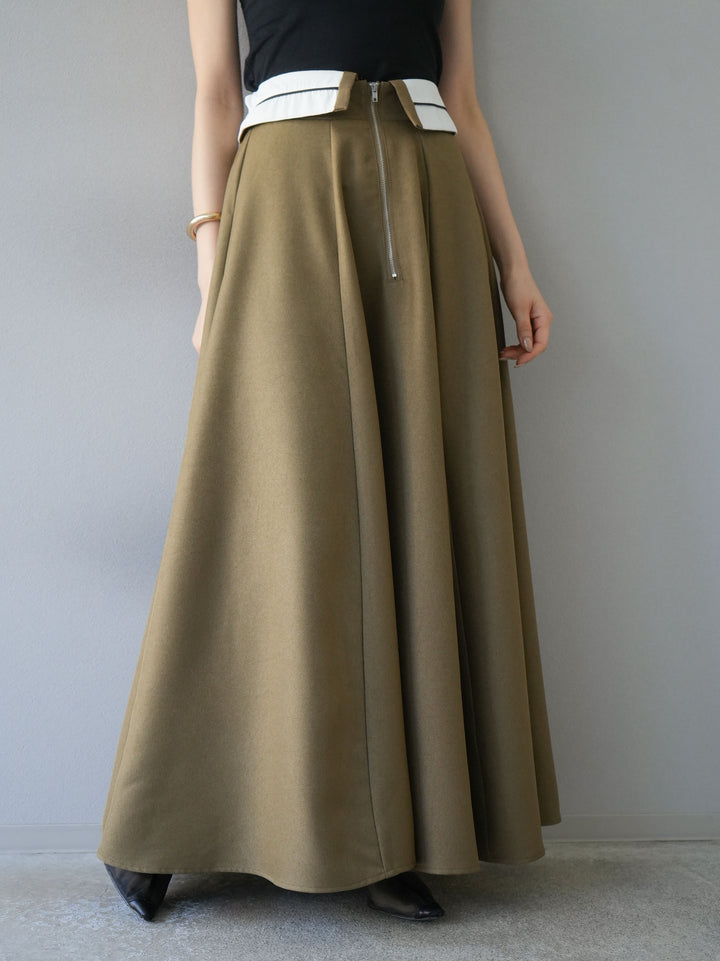 [予約]ヘザーエステル折り返しフレアスカート/ベージュ