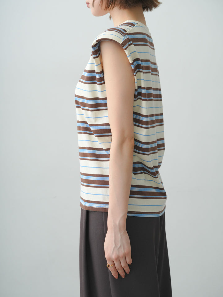 [予約]ショルダーパッドフレンチTEE/borderbrown
