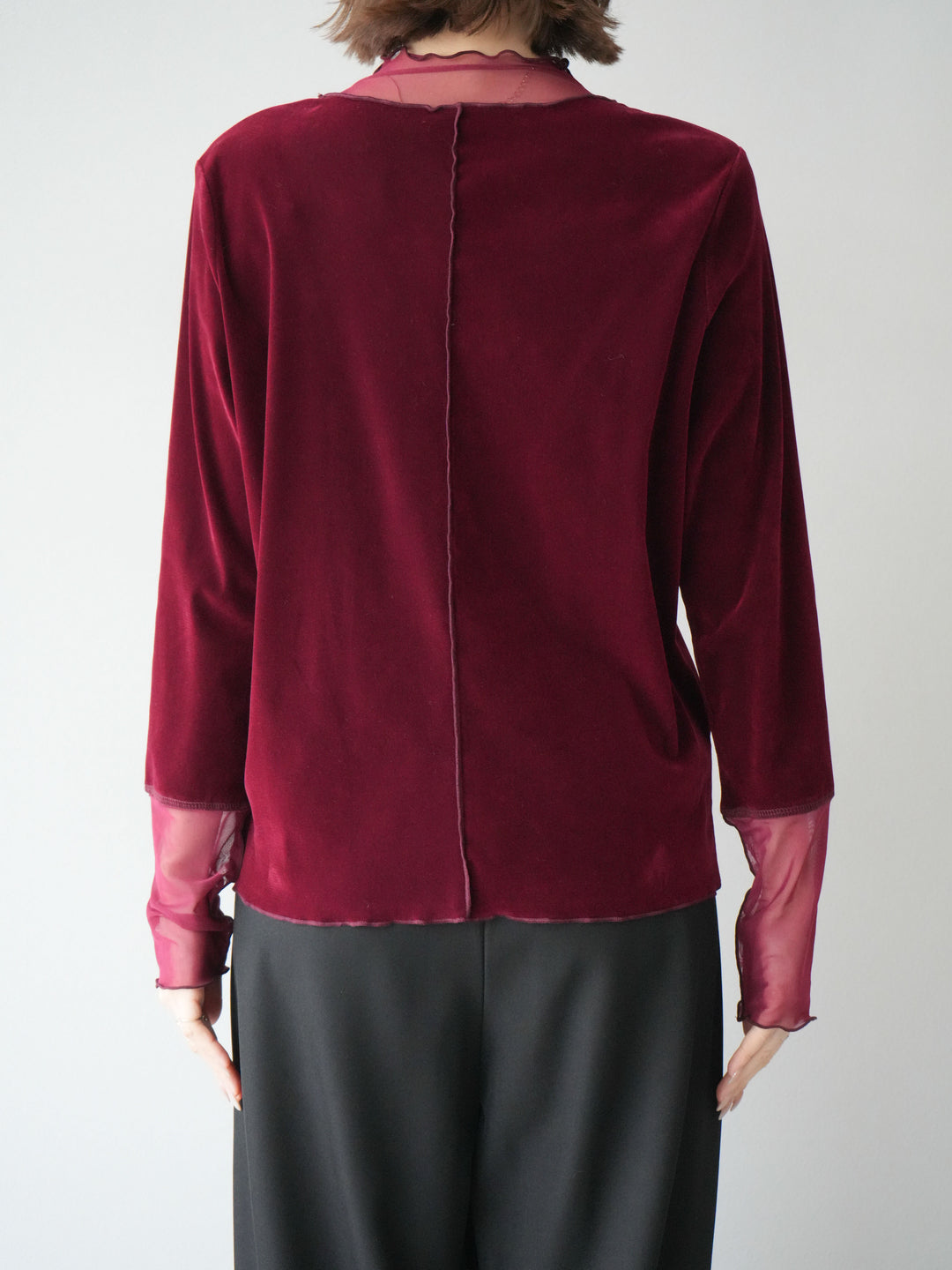 [預購] 薄紗天鵝絨上衣/酒紅色