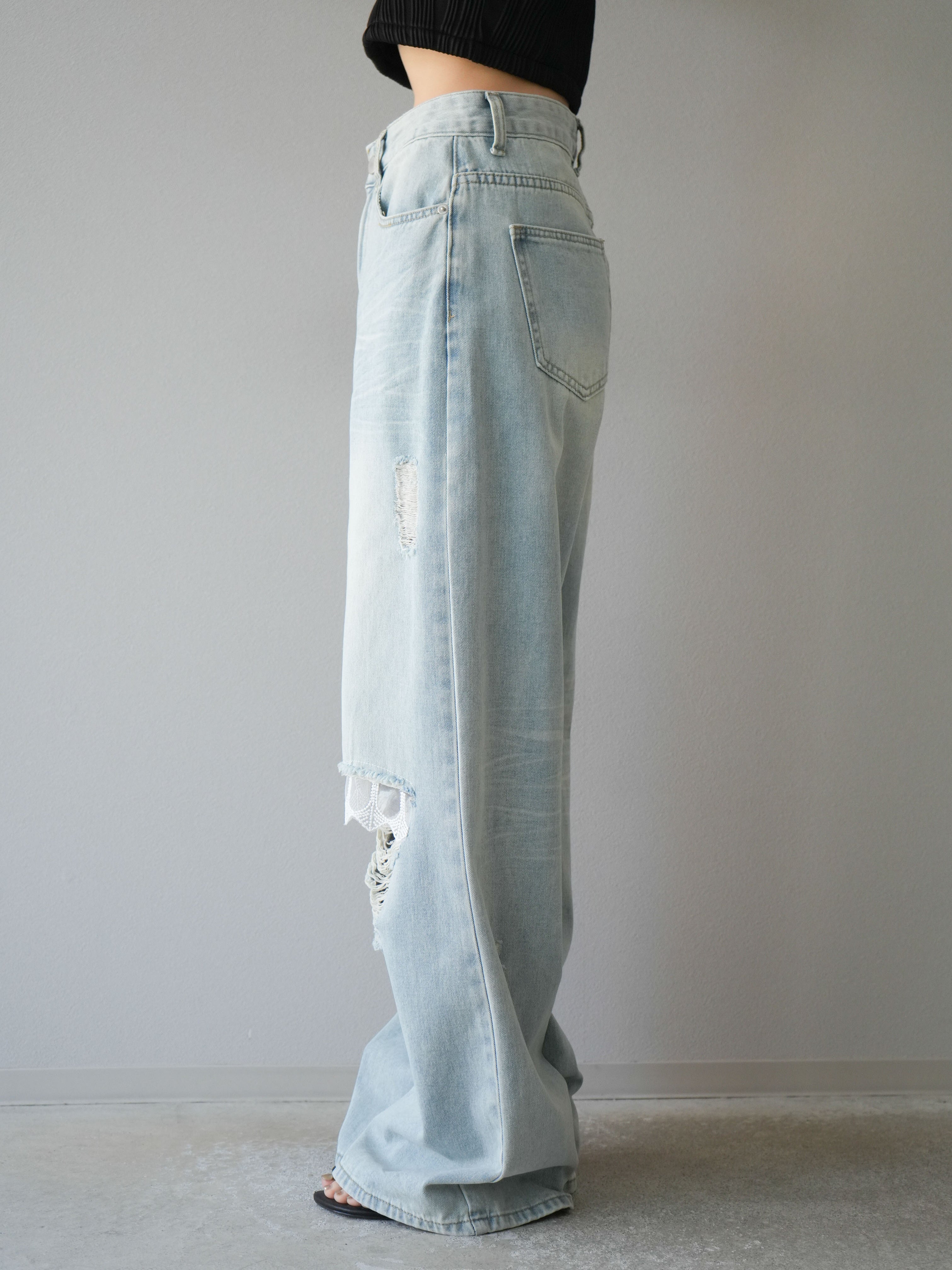 予約]レースパッチワークダメージデニム/ライトブルー – Lumier