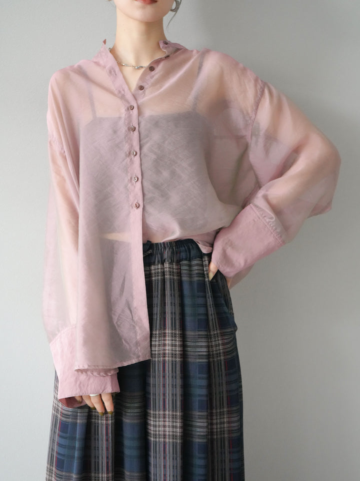 [SET] 亮面透視立領襯衫 + 亮面透視立領襯衫 (2 件套)