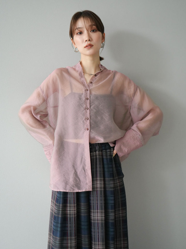 [SET] 亮面透視立領襯衫 + 亮面透視立領襯衫 (2 件套)