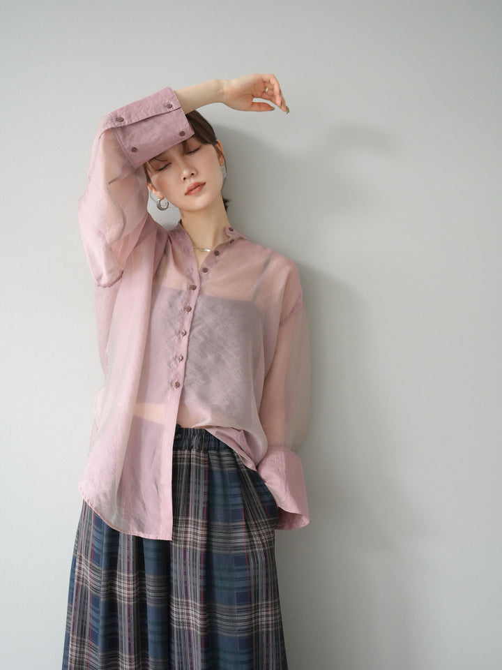 [SET] 亮面透視立領襯衫 + 亮面透視立領襯衫 (2 件套)