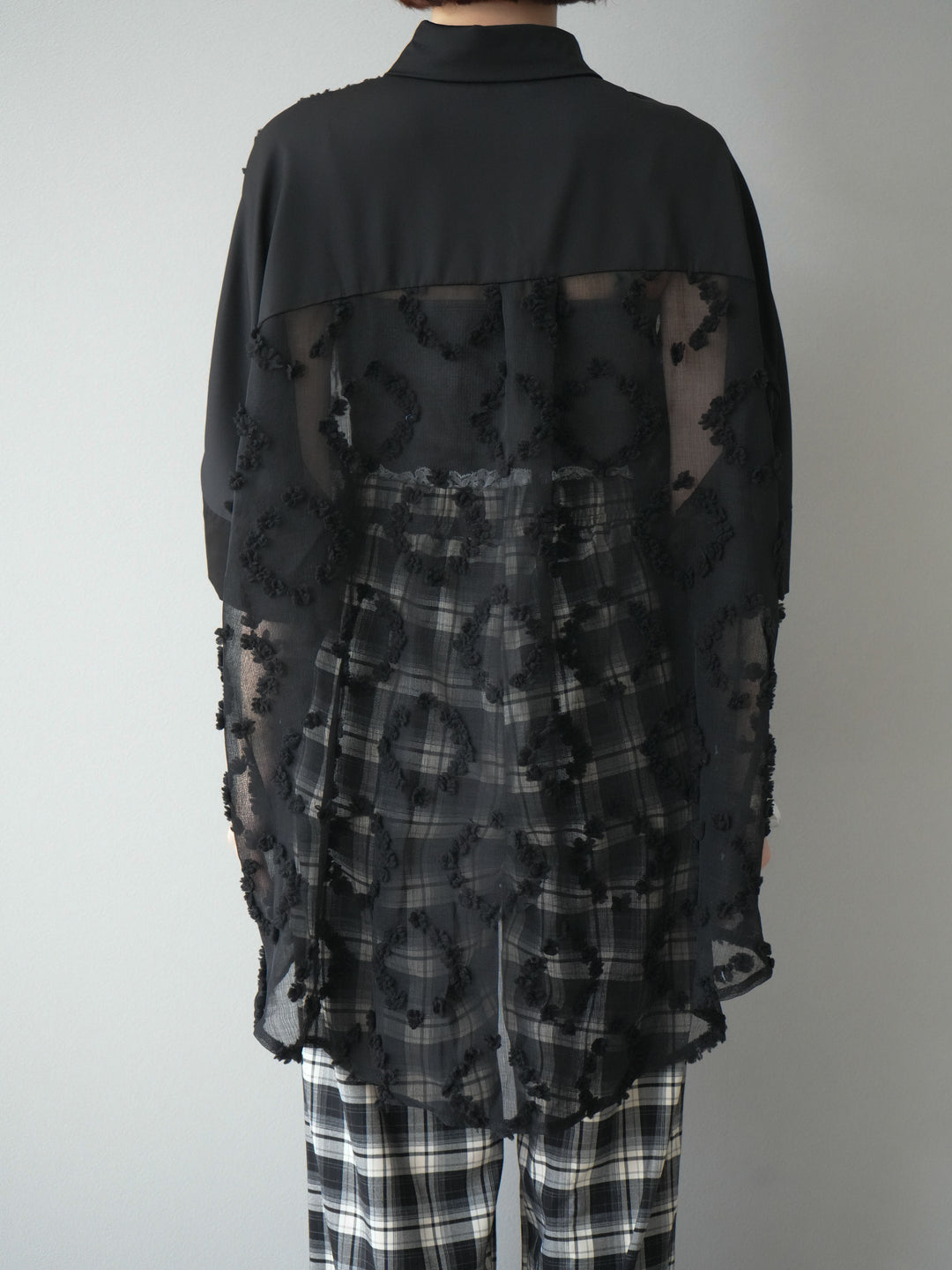 [預購] 混合材質透視半身襯衫/黑色