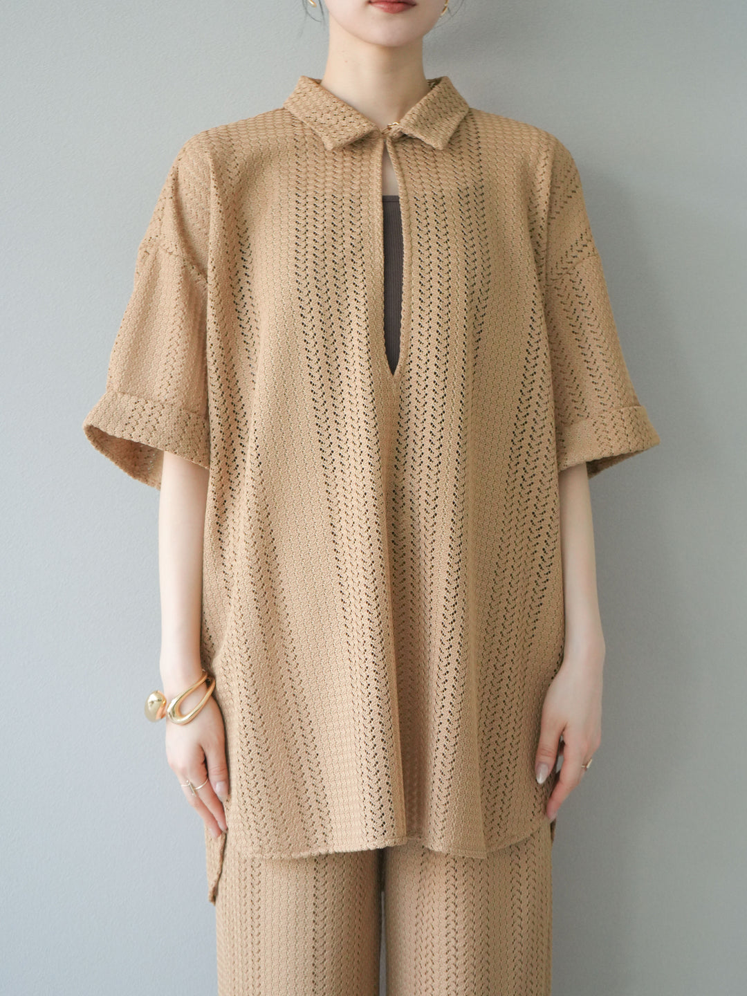 【預購】鏤空蕾絲兩用套頭衫/米色