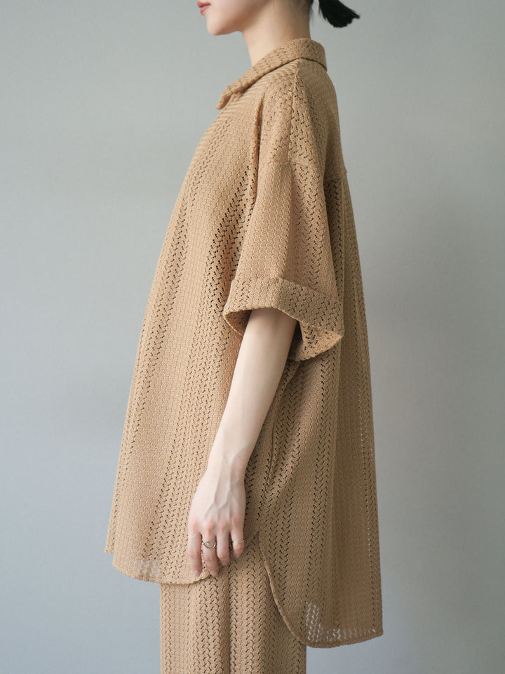 【預購】鏤空蕾絲兩用套頭衫/米色