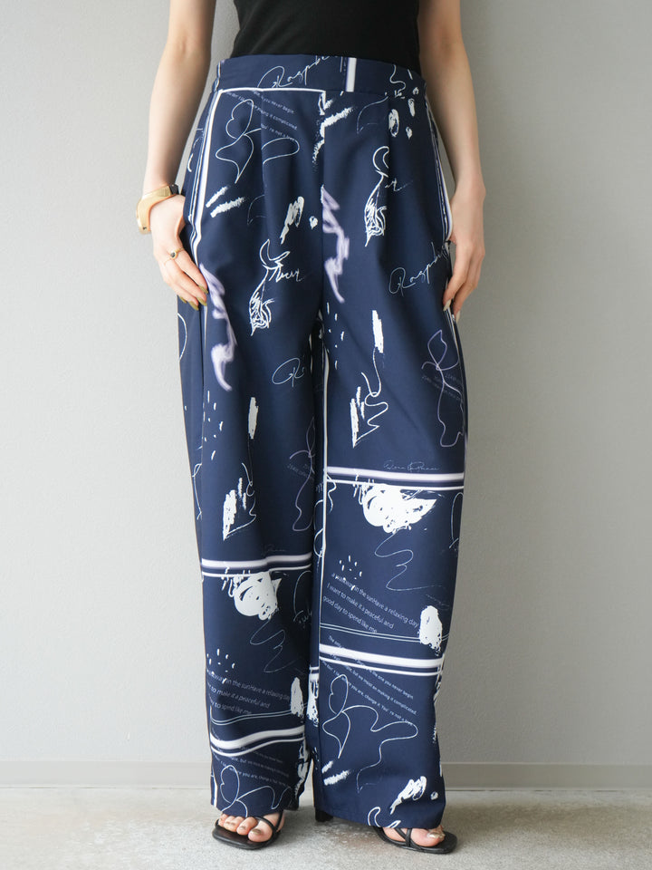 [予約]ペイント柄タックパンツ/ネイビー