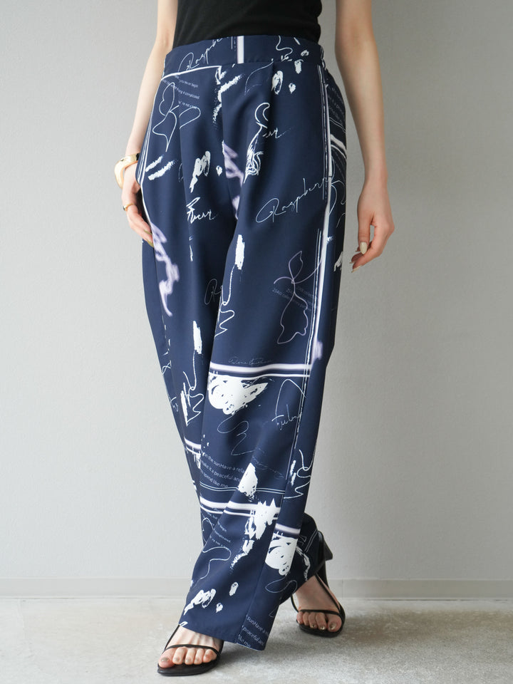 [予約]ペイント柄タックパンツ/ネイビー
