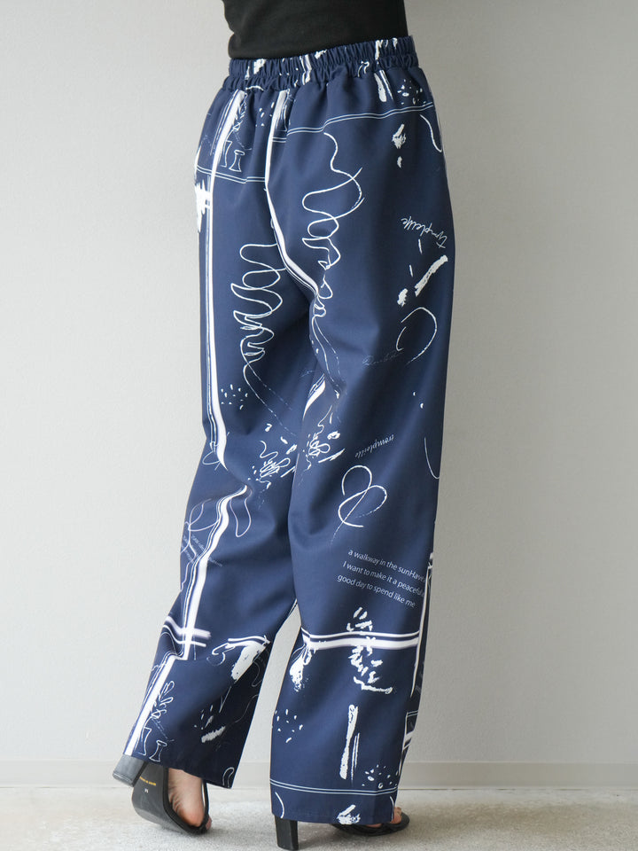 [予約]ペイント柄タックパンツ/ネイビー