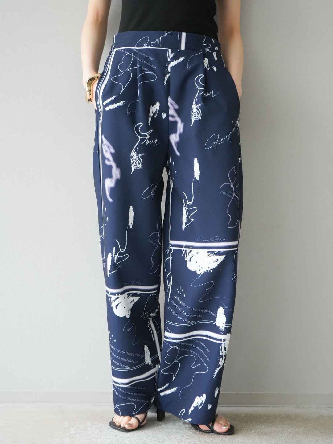 [予約]ペイント柄タックパンツ/ネイビー