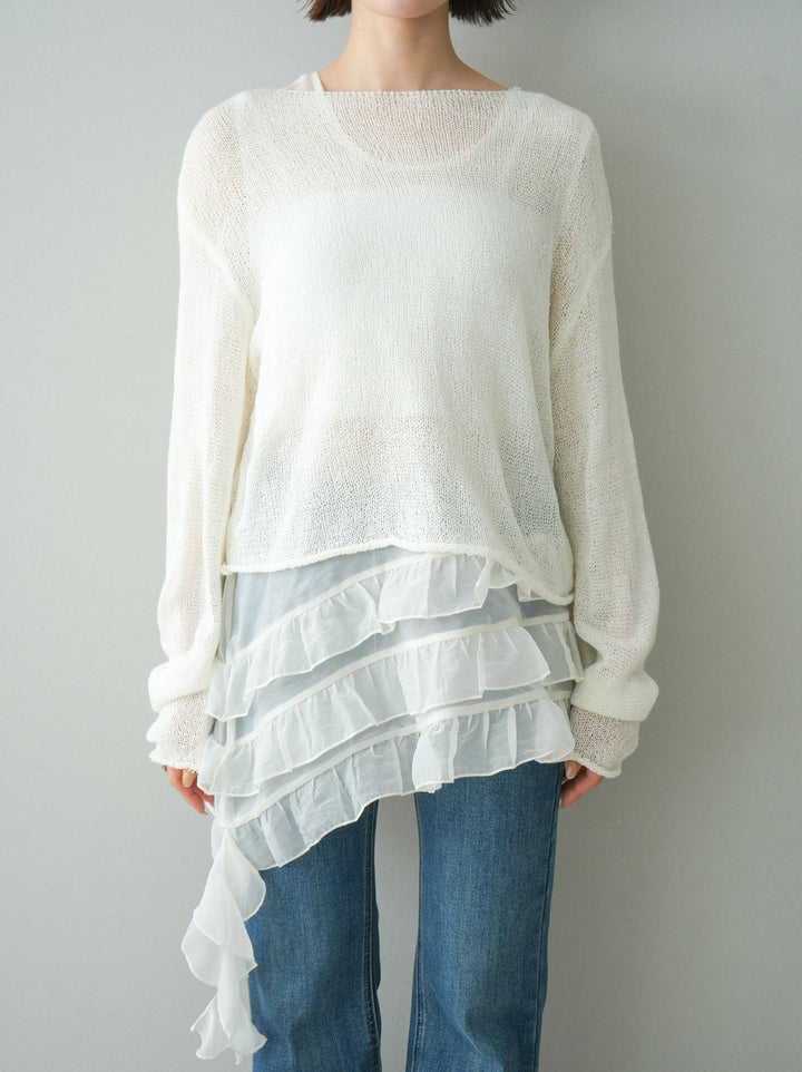 [予約]ラッフルオーガンジータンクトップ＆ニットアンサンブル/white