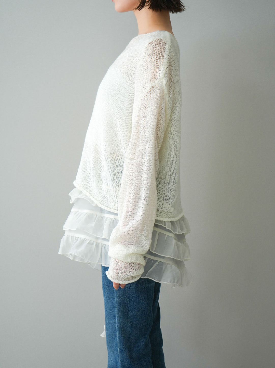 [予約]ラッフルオーガンジータンクトップ＆ニットアンサンブル/white