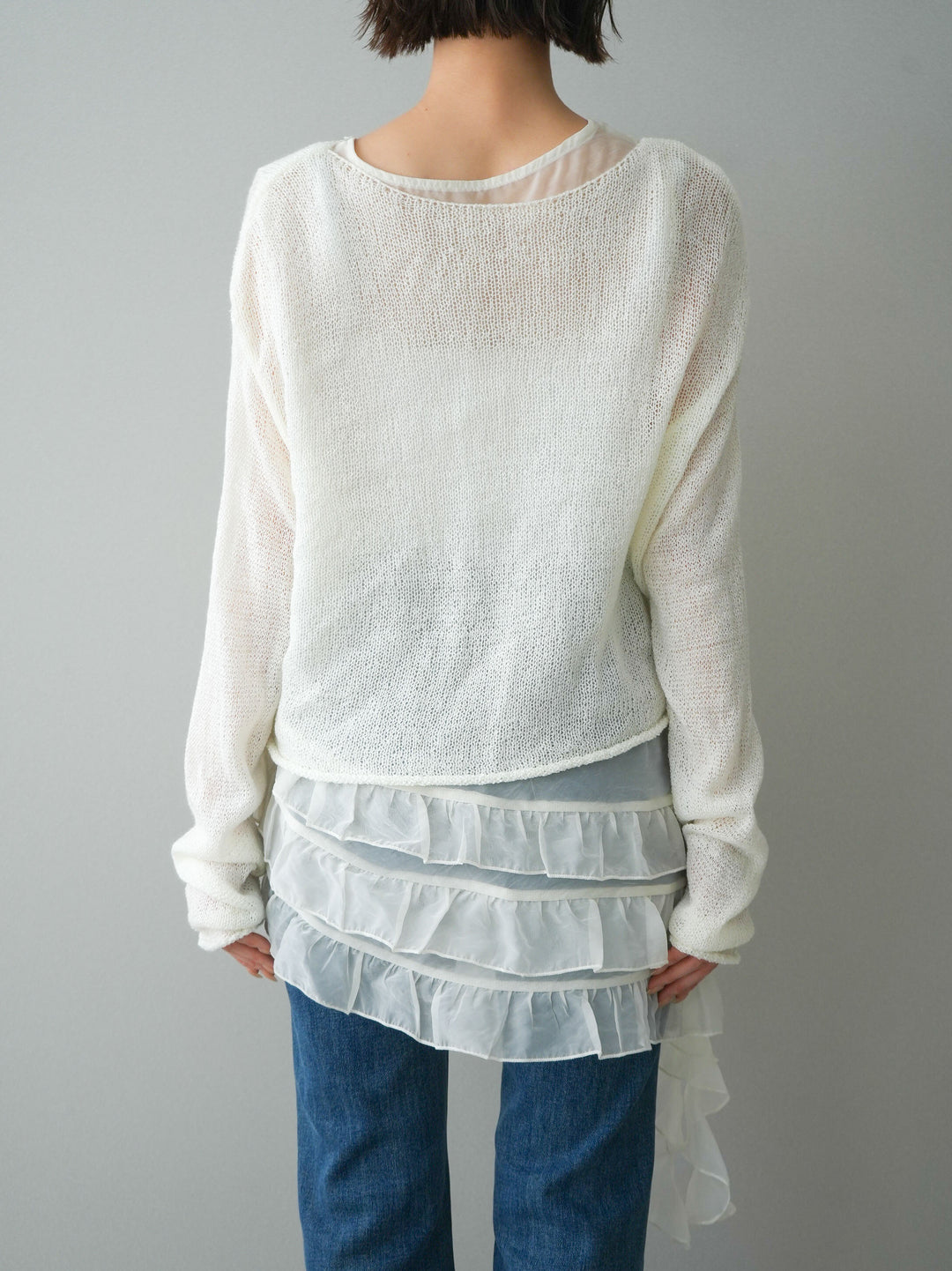 [予約]ラッフルオーガンジータンクトップ＆ニットアンサンブル/white