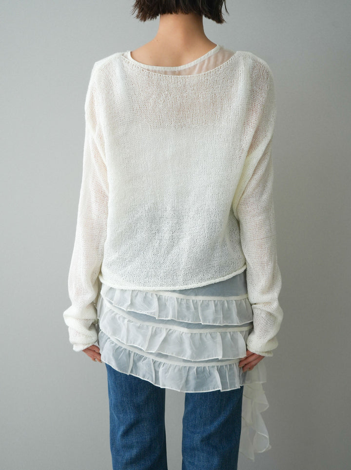 [予約]ラッフルオーガンジータンクトップ＆ニットアンサンブル/white