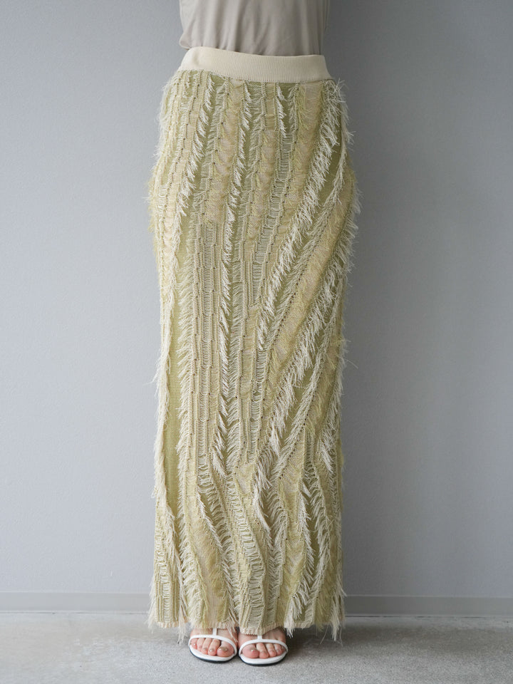 [予約]ミックスヤーンフリンジタイトスカート/グリーン