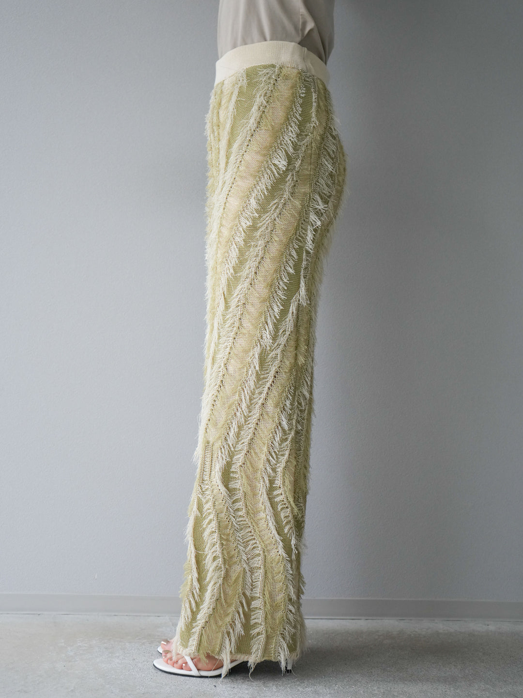 [予約]ミックスヤーンフリンジタイトスカート/グリーン