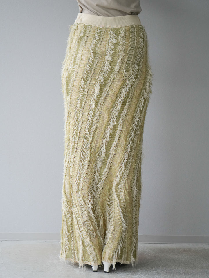 [予約]ミックスヤーンフリンジタイトスカート/グリーン