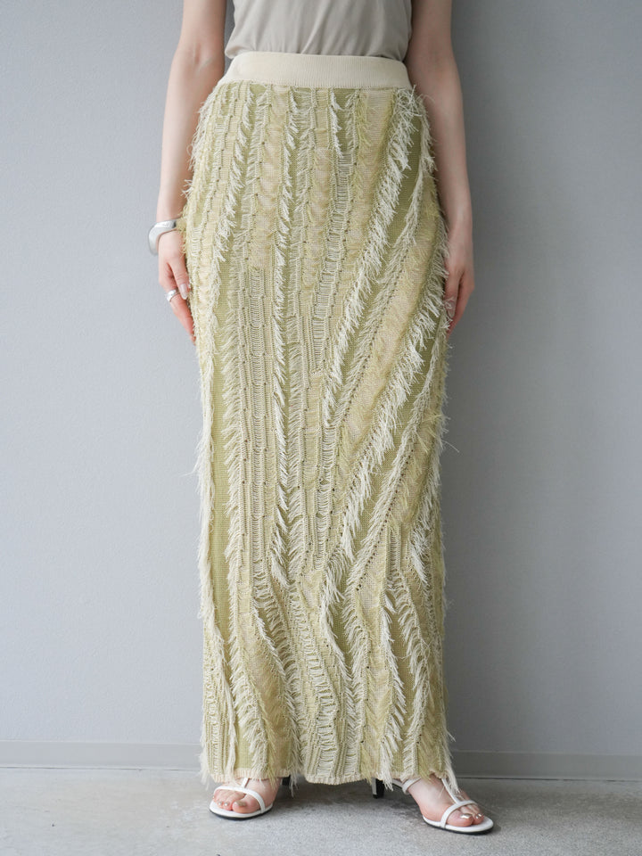 [予約]ミックスヤーンフリンジタイトスカート/グリーン