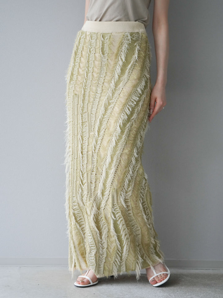 [予約]ミックスヤーンフリンジタイトスカート/グリーン