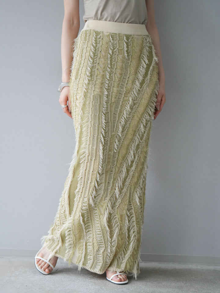 [予約]ミックスヤーンフリンジタイトスカート/グリーン