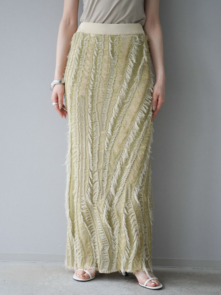 [予約]ミックスヤーンフリンジタイトスカート/グリーン