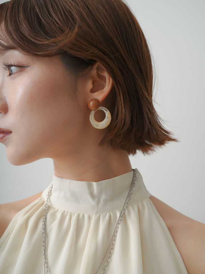 [予約]マーブルリングピアス/brown