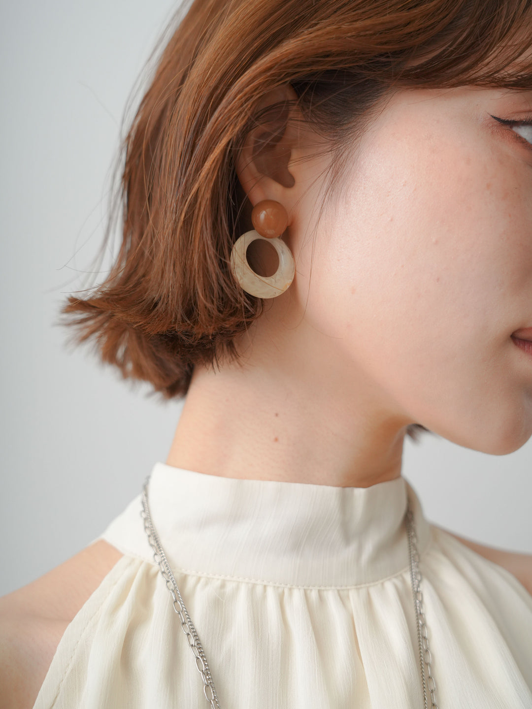 [予約]マーブルリングピアス/brown