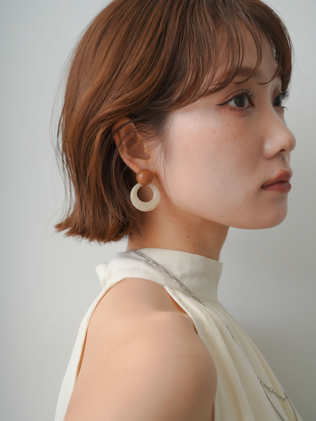 [予約]マーブルリングピアス/brown